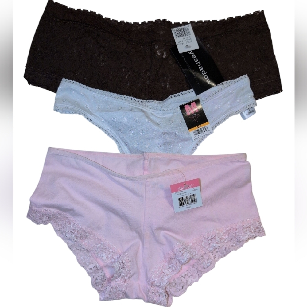 NWT 3 Pairs Lace Panties - Brown, White, Pink